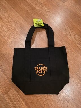 1 Trader Joe's Mini Canvas Tote Bag Black/Orange